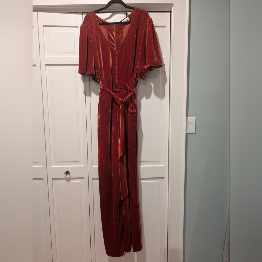 Burnt Orange Velvet Jumpsuit Size 26/5x
